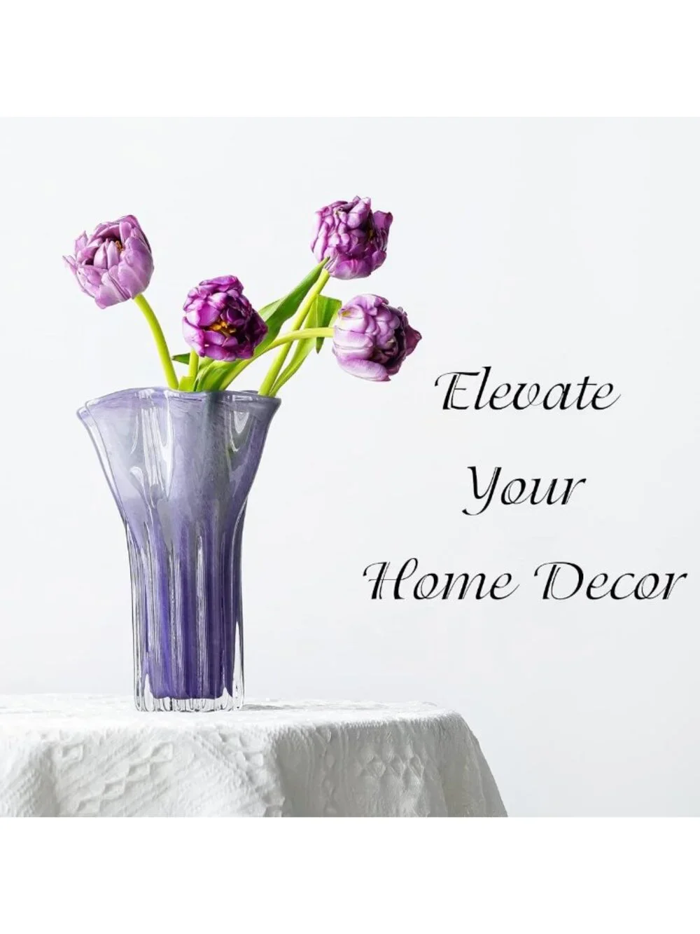 Elegant 8'' Purple Blown Glass Flower Vase | Modern Centerpiece for Home